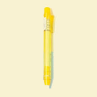 Stylo gomme jaune transparent vu de face