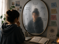 Personne autiste face à une image d'elle-même floue