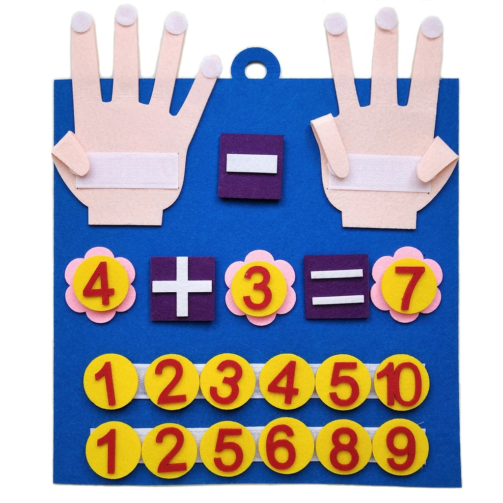 Addition composée avec les mains en feutrine du jeu de dactylonomie