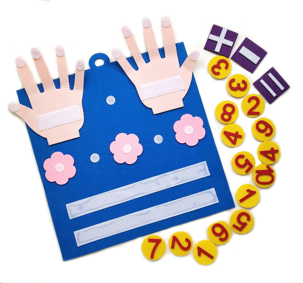 Kit de dactylonomie en feutrine avec mains, chiffres et signes d'opérations détachables