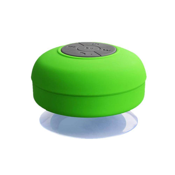 Enceinte portable waterproof verte avec ventouse, idéale pour écouter de la musique sous la douche ou en extérieur