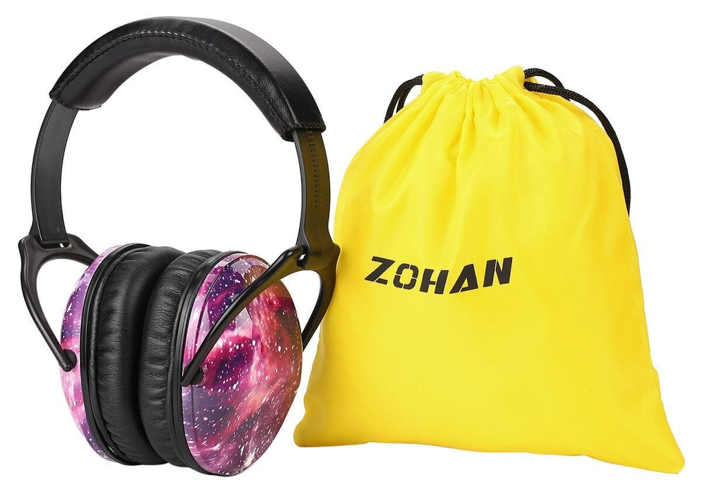 Casque anti-bruit enfant motif galaxie avec son sac de transport