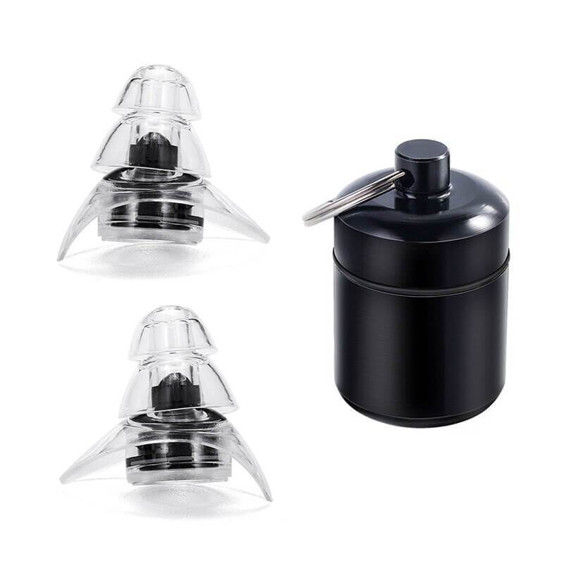 Bouchons d'oreilles anti-bruit noirs en silicone avec leur boîte de transport