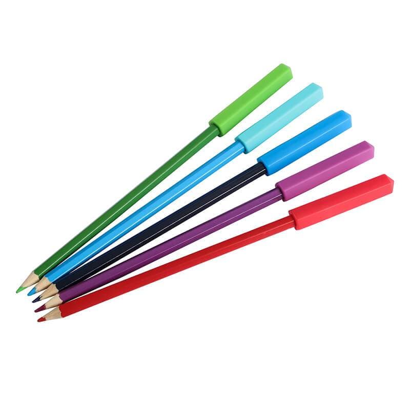 Embout crayon à mâcher pierre précieuse en silicone alimentaire, fixé sur un crayon