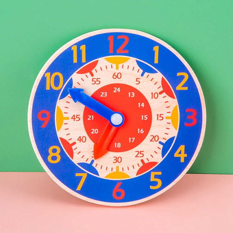 Horloge d'apprentissage Montessori en bois pour apprendre à lire l'heure